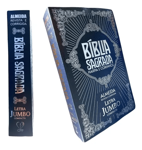 BÍBLIA JUMBO ARC COM HARPA E CORINHOS - COVERBOOK COMPACTA AZUL