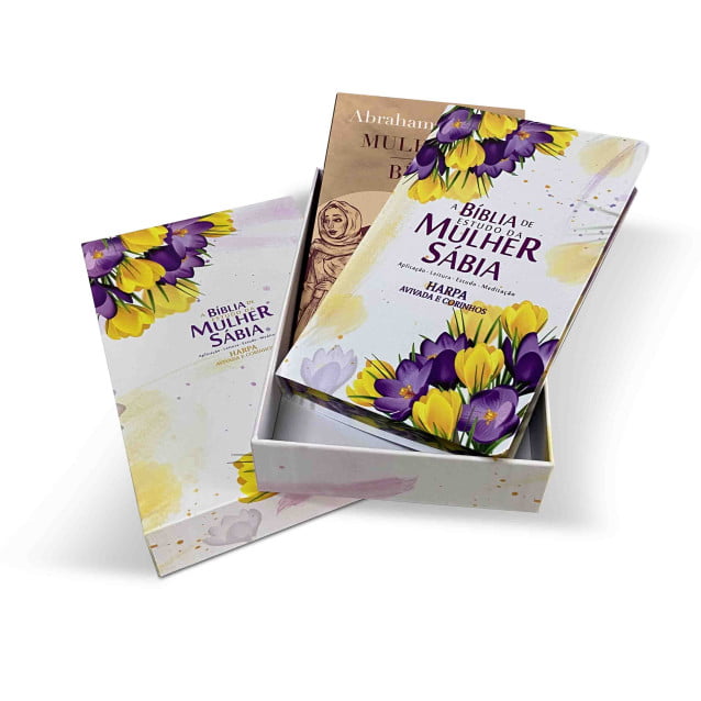 BOX BÍBLIA DE ESTUDO DA MULHER SÁBIA + LIVRO MULHERES DA BÍBLIA - BUQUÊ TULIPAS