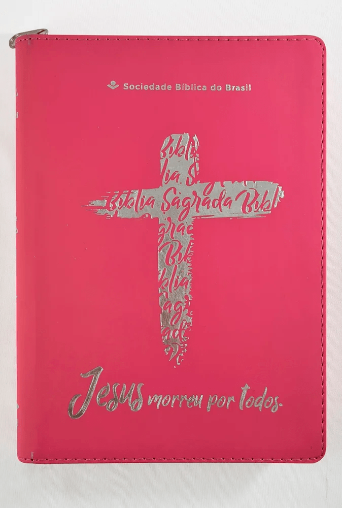 BÍBLIA SAGRADA - ARC - LETRA GRANDE - CAPA LUXO CRUZ PINK C ZIPER