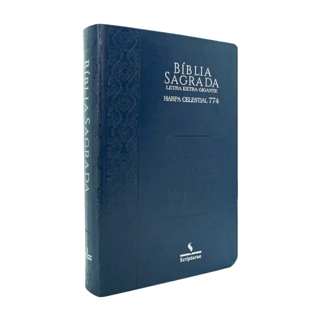 BÍBLIA SAGRADA HARPA CELESTIAL 774 - ERC - LETRA EXTRA GIGANTE - CAPA AZUL BRASÃO