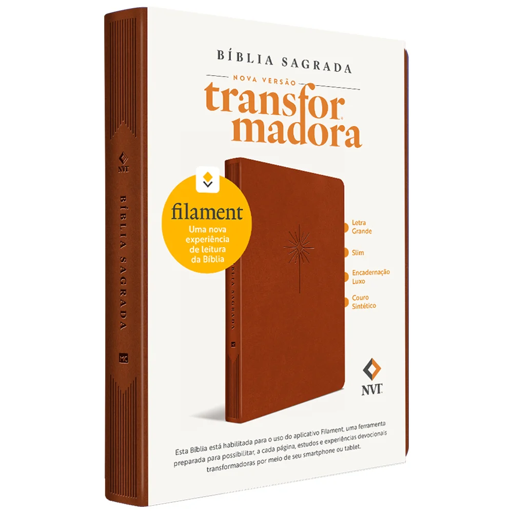 BÍBLIA SLIM FILAMENT | NVT | LETRA GRANDE | CAPA COURO SINTÉTICO MARROM