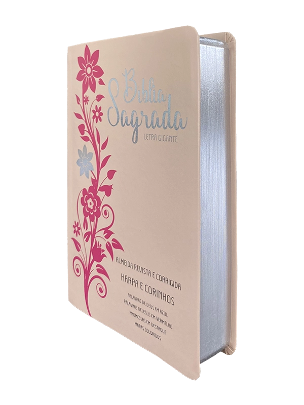 BÍBLIA GIGANTE PPM ARC FULL COLOR C/ HARPA PU LUXO - ROSÉ E PINK