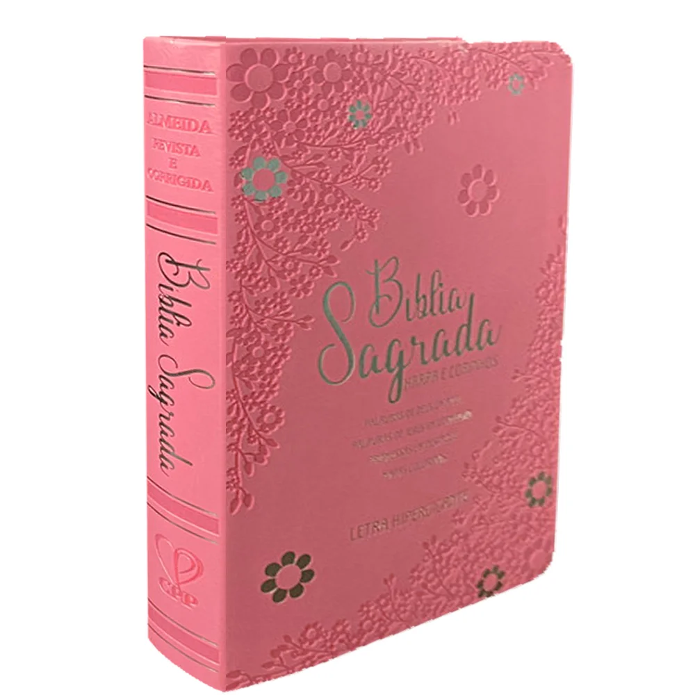 BÍBLIA SAGRADA | LETRA HIPERGIGANTE | ARC | HARPA AVIVADA E CORINHOS | CAPA PU LUXO FLORAL MARGARIDA ROSA