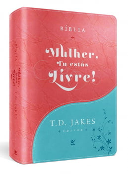 Bíblia Mulher, Tu estás livre – capa luxo turquesa e vermelho