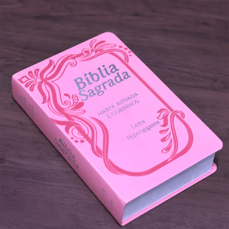 BÍBLIA SAGRADA COM HARPA AVIVADA E CORINHOS | ARA | LETRA HIPERGIGANTE | C/ ÍNDICE CAPA PU ROSA