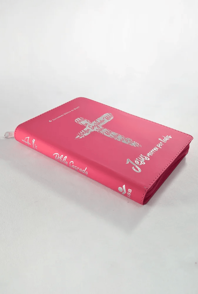 BÍBLIA SAGRADA - ARC - LETRA GRANDE - CAPA LUXO CRUZ PINK C ZIPER