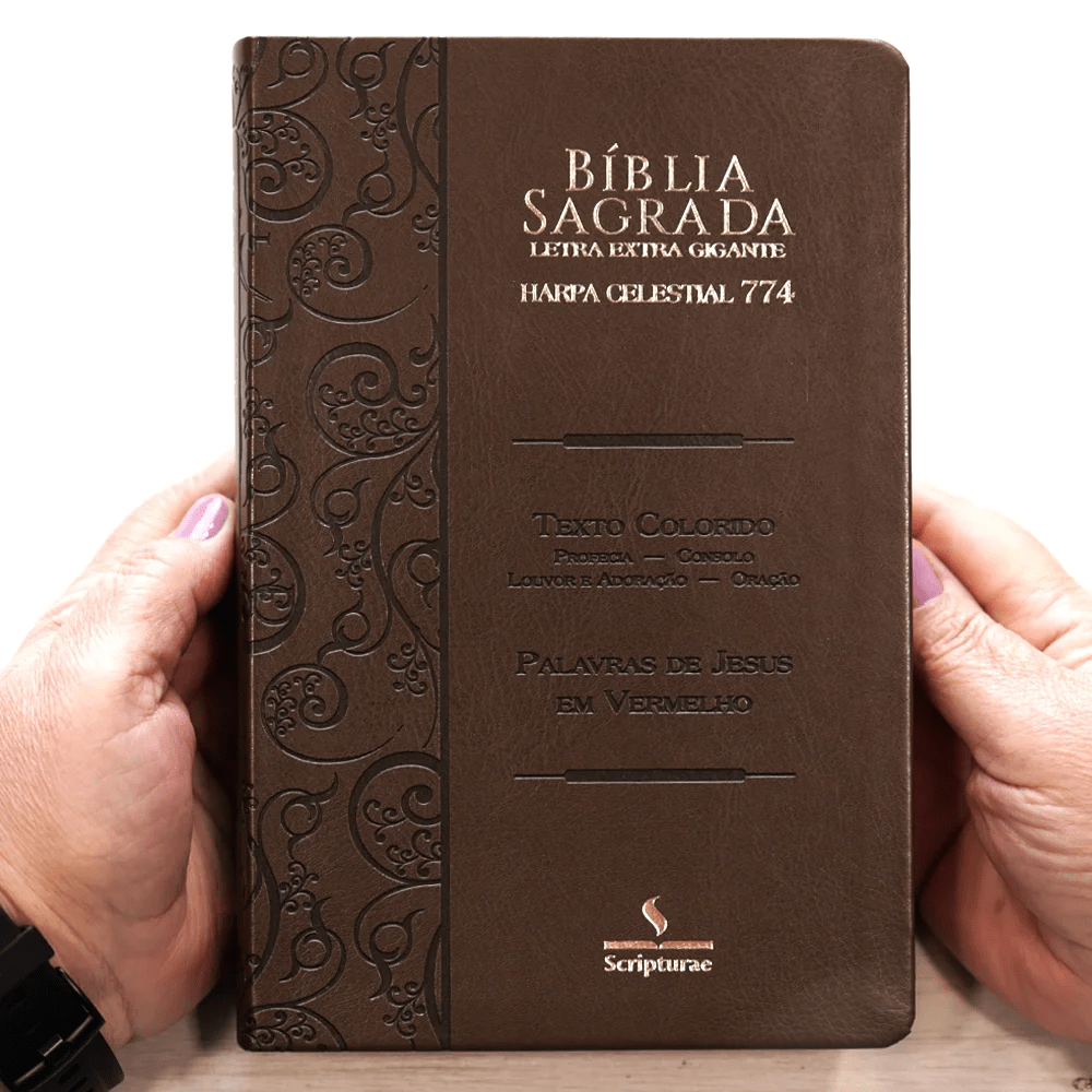 BÍBLIA SAGRADA HARPA CELESTIAL 774 - ERC - LETRA EXTRA GIGANTE - CAPA MARROM CLARO