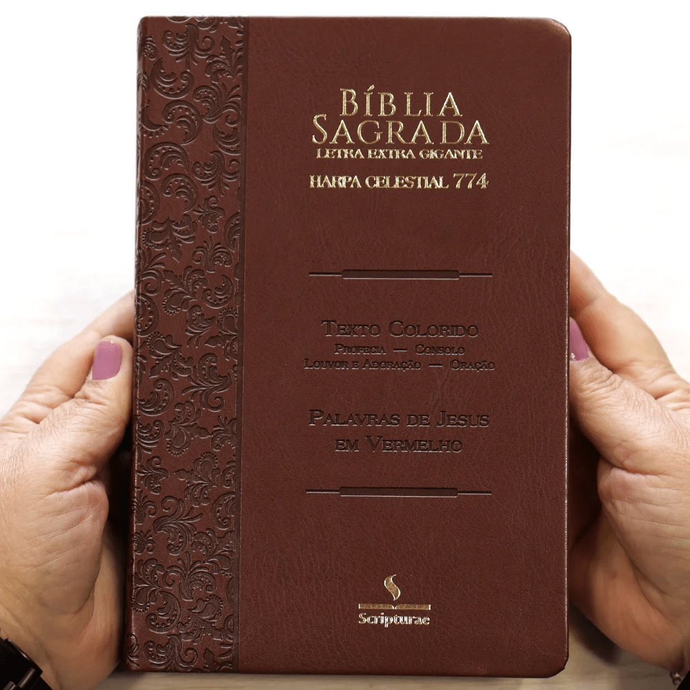 BÍBLIA SAGRADA HARPA CELESTIAL 774 - ERC - LETRA EXTRA GIGANTE - CAPA MARROM ESCURO