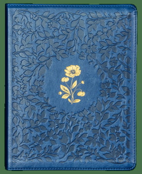 BÍBLIA ACF COM ESPAÇO PARA ANOTAÇÕES, COURO-SOFT AZUL COM FLORES EM BAIXO RELEVO, LEITURA PERFEITA