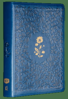 BÍBLIA ACF COM ESPAÇO PARA ANOTAÇÕES, COURO-SOFT AZUL COM FLORES EM BAIXO RELEVO, LEITURA PERFEITA